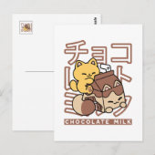 Carte Postale Cute Chat Riding Chocolat Lait Carton Kawaii Art (Devant / Derrière)
