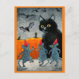 Carte Postale Cute chat souris chauve chauve Halloween citrouill