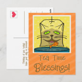 Carte Postale Cute Chat Visage Thé Bénédiction Temps Penser De V (Devant / Derrière)