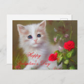Carte Postale Cute chaton et valentine rose (Devant / Derrière)