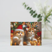 Carte Postale Cute chatons avec le Père Noël et casquettes de re (Debout devant)