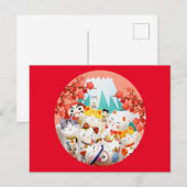 Carte Postale Cute Chats Printemps Cerise Fête Fleur (Devant / Derrière)