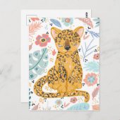 Carte Postale Cute Cheetah Cub et Floral (Devant / Derrière)