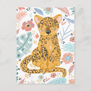 Carte Postale Cute Cheetah Cub et Floral