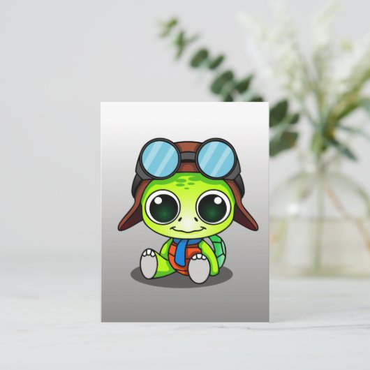 Carte Postale Cute Chibi Aviator Turtle (Debout devant)