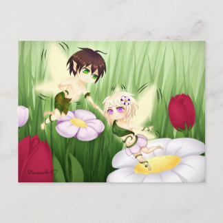 Carte Postale Cute Chibi Fairy Garçon et fille
