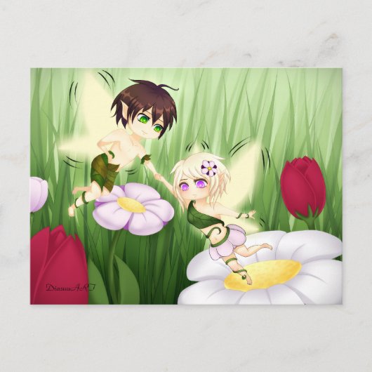 Carte Postale Cute Chibi Fairy Garçon et fille (Devant)