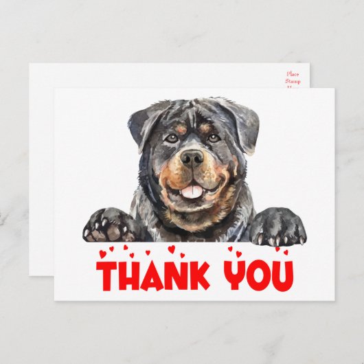 Carte Postale Cute Chien Chien Chien Aquarelle Rottweiler Merci (Devant / Derrière)