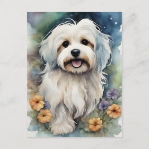 Carte Postale Cute chien Havanais en aquarelle