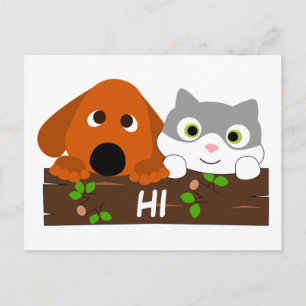 Carte Postale Cute Chiot et Kitten