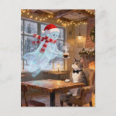 Carte Postale Cute Christmas Ghost Serves Cat in a Coffee shop (Devant)