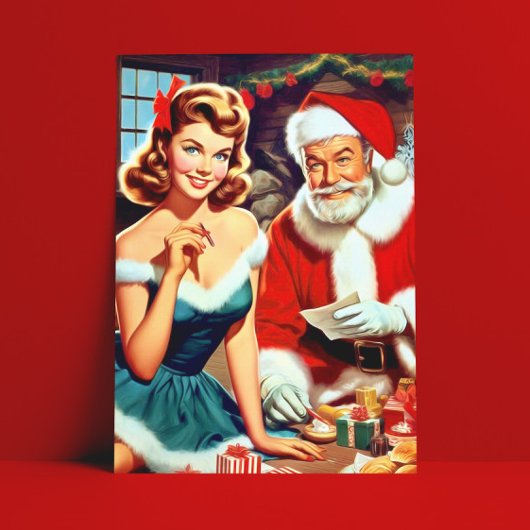 Carte Postale Cute Christmas Pin-up and Santa Claus