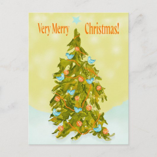 Carte Postale Cute Christmas Tree with Blue Birds (Devant)