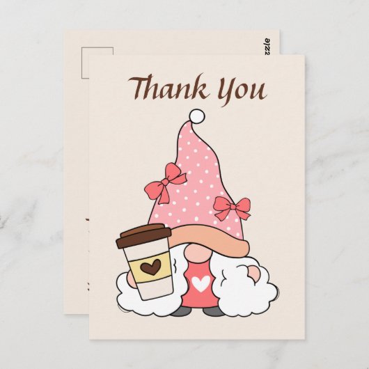 Carte Postale Cute coffee gnome ajouter du texte merci (Devant / Derrière)