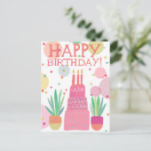 Carte Postale Cute Colorful Joyeux gâteau d'anniversaire rose gr (Debout devant)