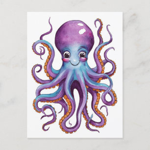 Carte Postale Cute confiture rose et bleu octopus