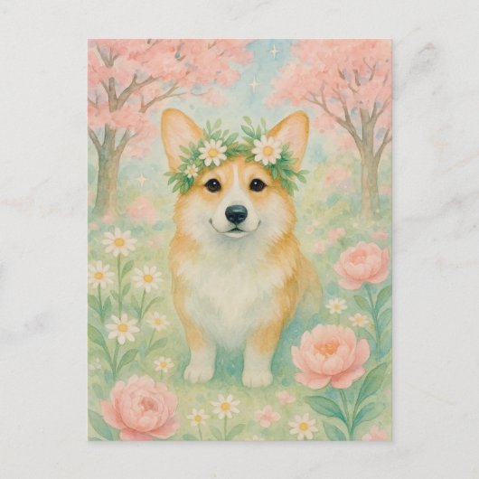 Carte postale Cute Corgi Spring Welsh Corgi Queen (Devant)