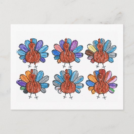 Carte postale Cute Crayon Turkeys Kids Art (Devant)