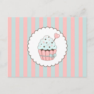 Carte Postale Cute Cupcake rose et bleu menthe