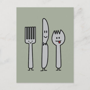 Carte Postale Cute Cutlery Ustensiles Fourche Couteau Cuillère S