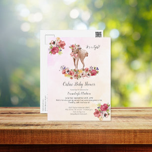 Carte Postale Cute Deer Baby shower en ligne Boho Chic Floral