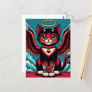 Carte Postale Cute Devil Angel Kitty avec ailes