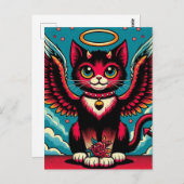 Carte Postale Cute Devil Angel Kitty avec ailes (Devant / Derrière)