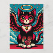 Carte Postale Cute Devil Angel Kitty avec ailes (Devant)