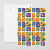 Carte Postale Cute Dinosaur Collage Motif - Dino amusant et joua (Devant / Derrière)