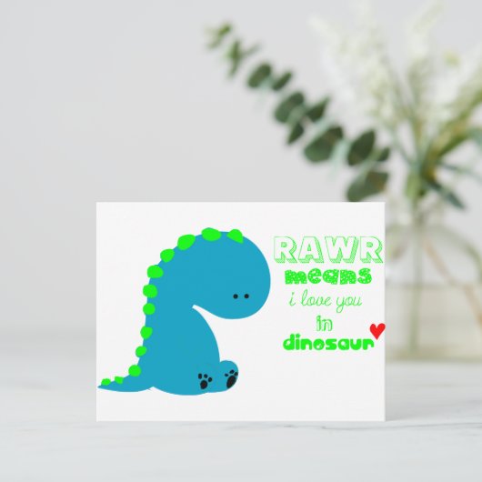 Carte Postale Cute Dinosaur RAWR (Debout devant)