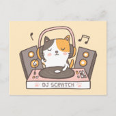 Carte postale Cute DJ Scratch Kitty Cat Pun (Devant)