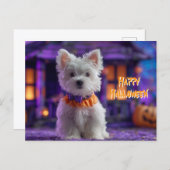 Carte Postale Cute Dog Happy Halloween Haunted House (Devant / Derrière)