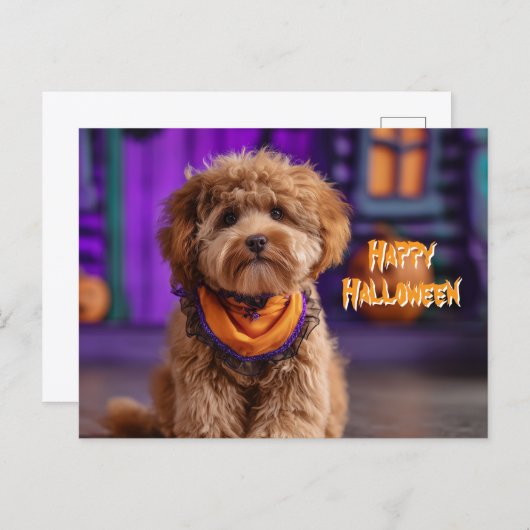 Carte Postale Cute Dog Happy Halloween Haunted House (Devant / Derrière)