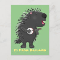 Cute drôle porc-épic avec dessin animé de banjo