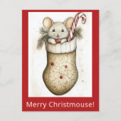 Carte Postale Cute drôle Souris de Noël Stocker Aquarelle (Devant)