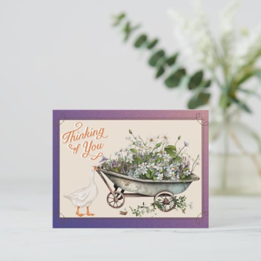 Carte Postale Cute Duck Pense À Vous En Fleur (Debout devant)