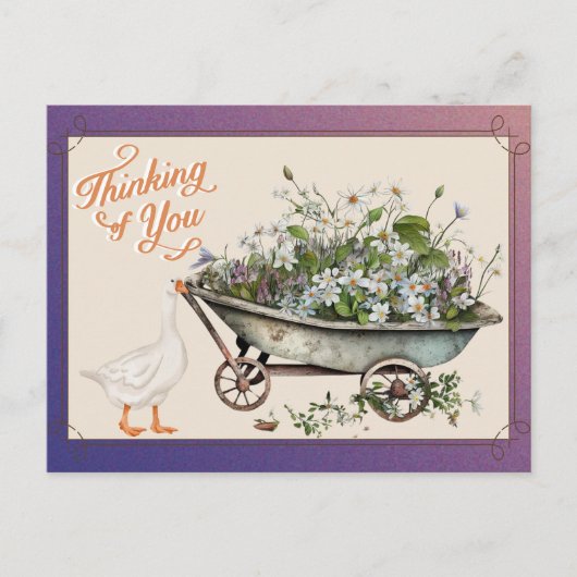 Carte Postale Cute Duck Pense À Vous En Fleur (Devant)
