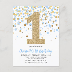 Carte Postale Cute Dusty Blue Gold Parties scintillant Confetti