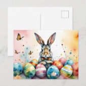 Carte Postale Cute Easter Bunny with Colorful Painted Eggs (Devant / Derrière)