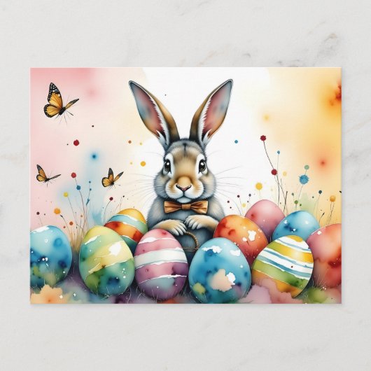 Carte Postale Cute Easter Bunny with Colorful Painted Eggs (Devant)