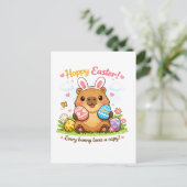 Carte Postale Cute Easter Capybara Eggs Bunny Ears (Debout devant)