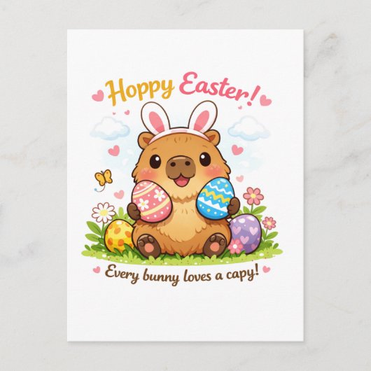 Carte Postale Cute Easter Capybara Eggs Bunny Ears (Devant)