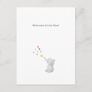 Carte Postale Cute Elephant And Hearts Welcome New Baby Card