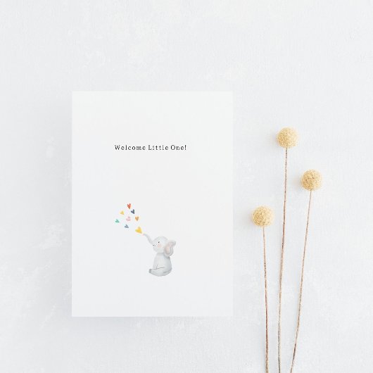 Carte Postale Cute Elephant And Hearts Welcome New Baby Card