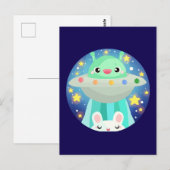 Carte Postale Cute Espace Créature Et Lapin Lapin Lapin (Devant / Derrière)