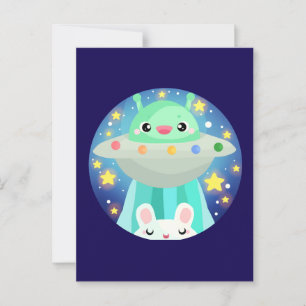 Carte Postale Cute Espace Créature Et Lapin Lapin Lapin