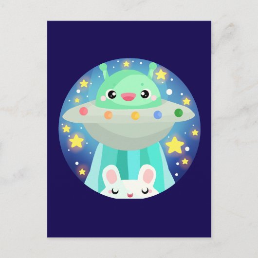 Carte Postale Cute Espace Créature Et Lapin Lapin Lapin (Devant)