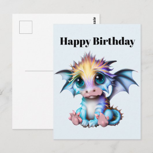 Carte Postale Cute et adorable Kawaii Baby Dragon (Devant / Derrière)