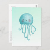 Carte Postale Cute et Joyeuse méduse bleu-vert (Devant / Derrière)