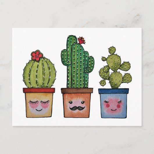 Carte Postale Cute Famille Cactus En Aquarelle (Devant)